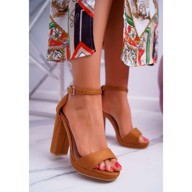 ADY Dámské sandály na podpatku na platformě Camel Debora hnědý 2