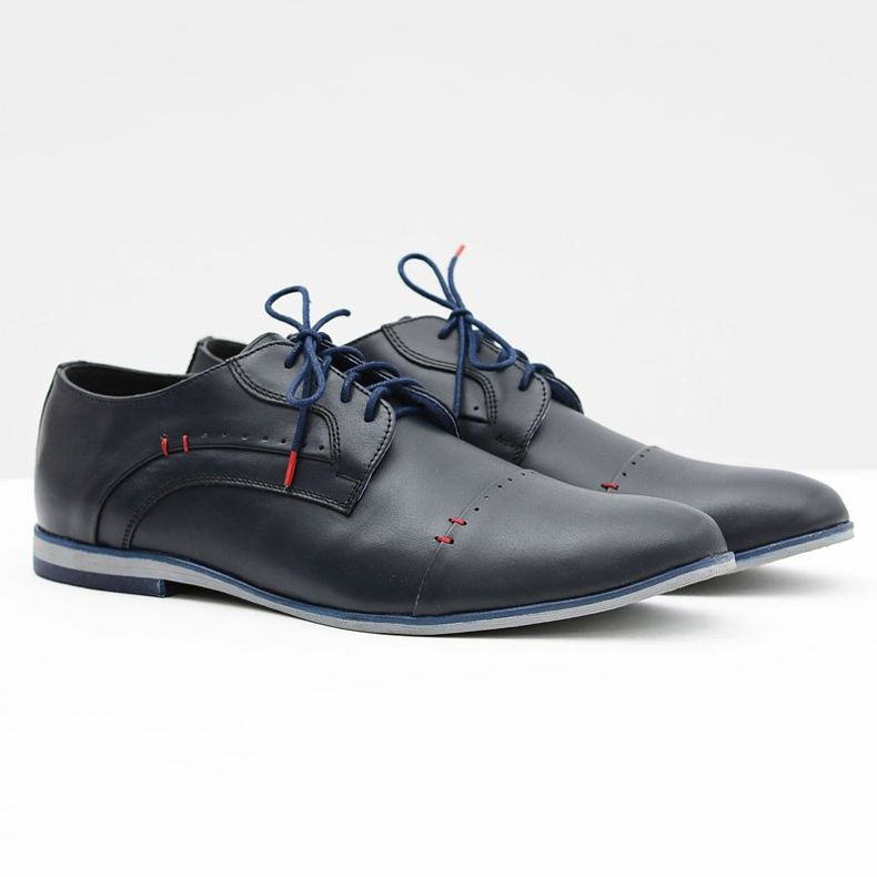 Gejms Elegantní pánské kožené boty Isacco Navy námořnická modř 1