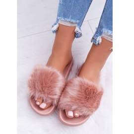 Dámské pantofle s kožešinou růžový 1
