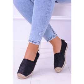 Lu Boo černé třpytivé dámské espadrilky nazouvací na Miravet černý 1