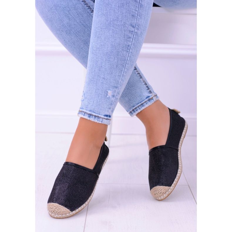 Lu Boo černé třpytivé dámské espadrilky nazouvací na Miravet černý 1