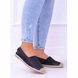 Lu Boo černé třpytivé dámské espadrilky nazouvací na Miravet černý 2