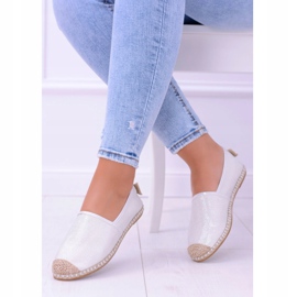 Lu Boo Bílé dámské espadrilky Slip On na brokátovém Miravetu bílý 1