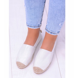 Lu Boo Bílé dámské espadrilky Slip On na brokátovém Miravetu bílý 2