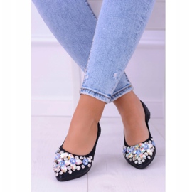 Lu Boo černé balerínky na elastických kamenech dokonce černý 1