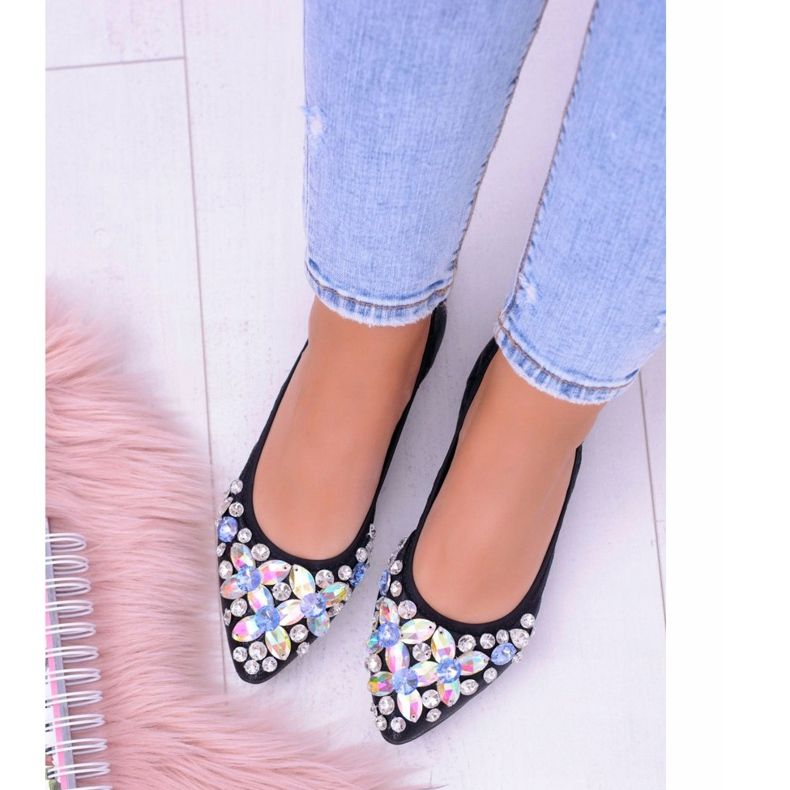 Lu Boo černé balerínky na elastických kamenech dokonce černá 2