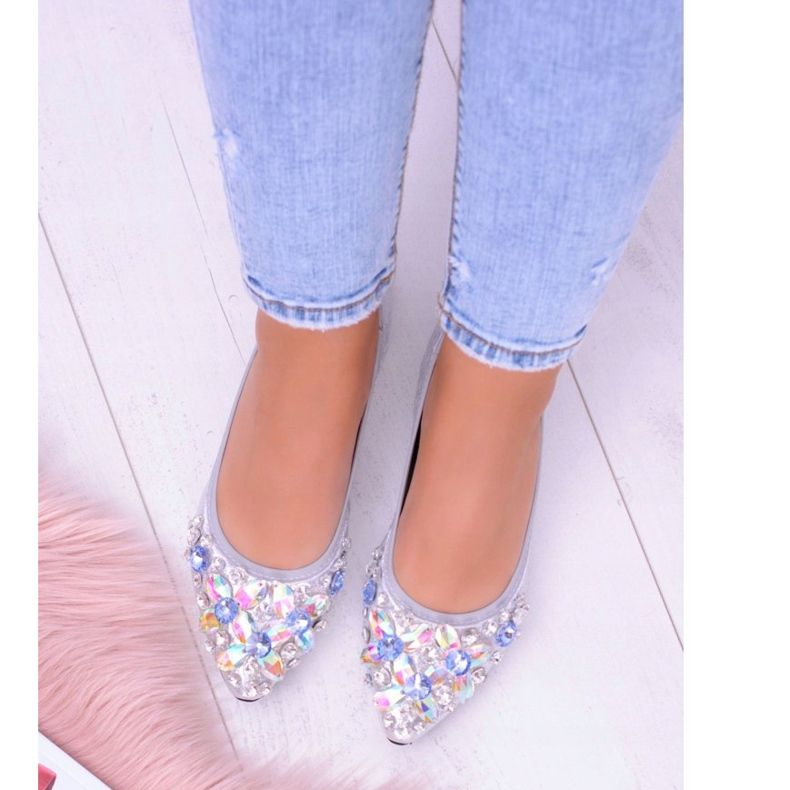 Lu Boo Stříbrné balerínky dokonce na elastických kamenech šedá 2 Lu Boo Stříbrné balerínky dokonce na elastických kamenech šedá 2