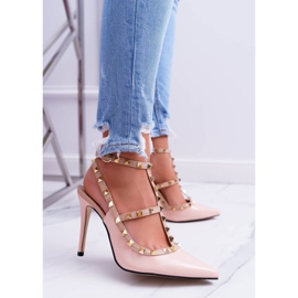 Vices Dámské svěráky na vysokém podpatku, lakovaný pudr s cvočky Valenti Jets růžový 1