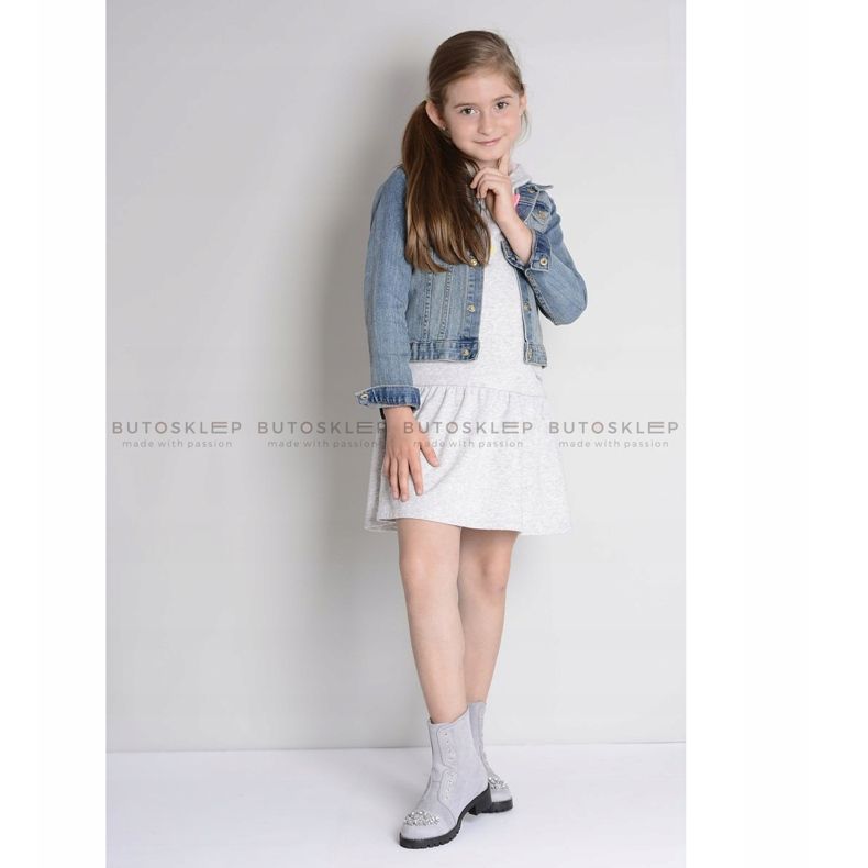 Lu Boo Šedé dětské kotníkové boty s kubickým zirkonem LittleCarrie šedá 2