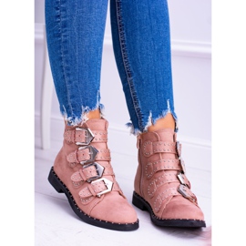 Lu Boo Růžové boty Virginie Rock Star Nýty Spony semiš růžový 2