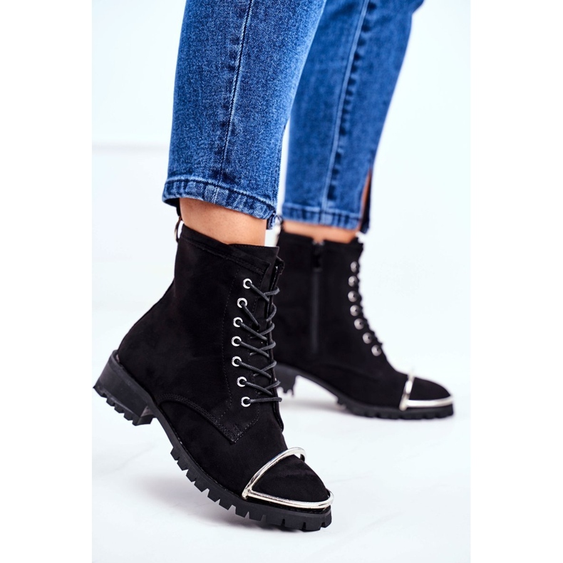 Dámské boty Lu Boo Black Suede Workers s ocelovým Jacksy rámem černý 1