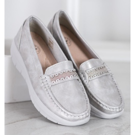 SHELOVET Pohodlné mokasíny na platformě šedá 1