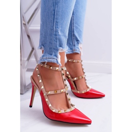 PV1 Dámské svěráky na podpatku, lakované, červené, s tryskami Valenti hnědý žlutá 1