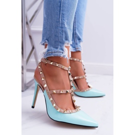 Dámské jehlové podpatky VICES, lakované, modré, s tryskami Valenti modrý 2 Dámské jehlové podpatky VICES, lakované, modré, s tryskami Valenti modrý 2