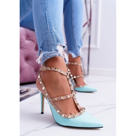 Dámské jehlové podpatky VICES, lakované, modré, s tryskami Valenti modrý 1 Dámské jehlové podpatky VICES, lakované, modré, s tryskami Valenti modrý 1