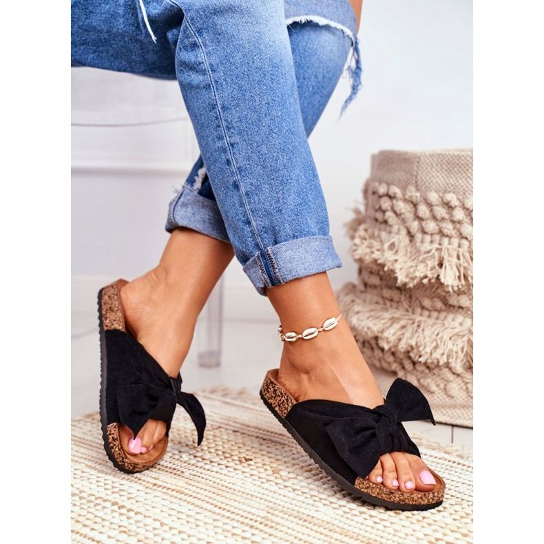 PS1 Dámské pantofle na korkových mašlích Wendy Black černá 2