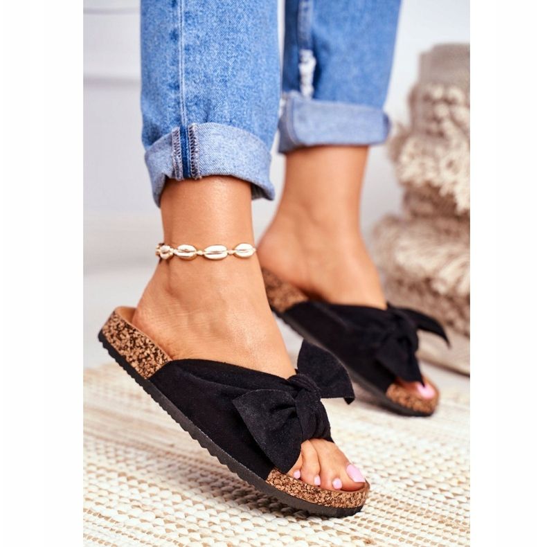 PS1 Dámské pantofle na korkových mašlích Wendy Black černá 1