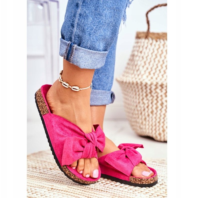 PS1 Dámské pantofle na korkových mašlích Wendy Fuchsia růžový 2