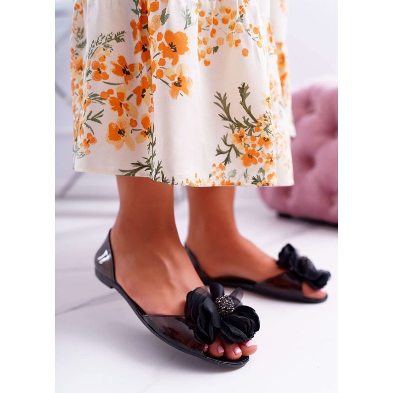 Lu Boo | Gumové balerínky Meliski Flowers Black Candela černý 1