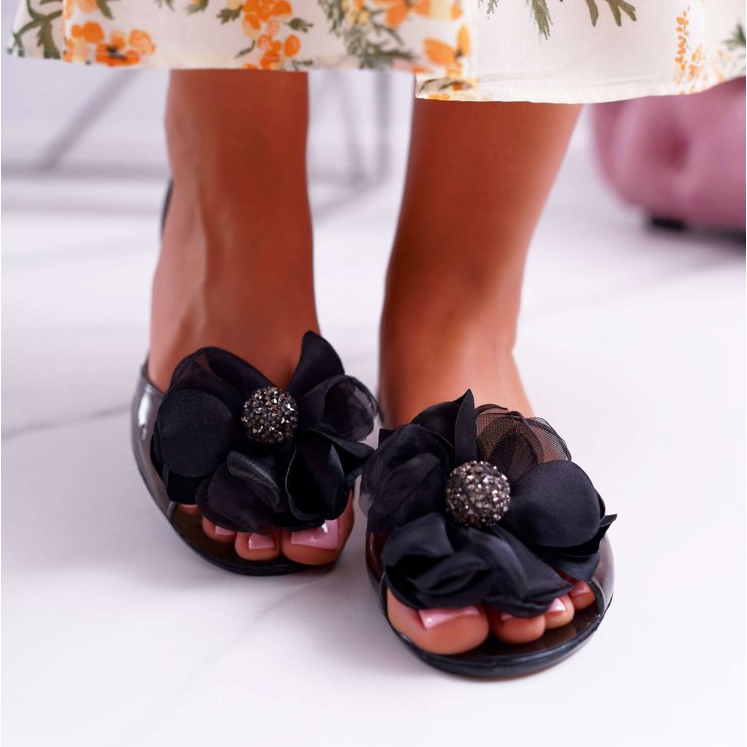 Lu Boo | Gumové balerínky Meliski Flowers Black Candela černý 2