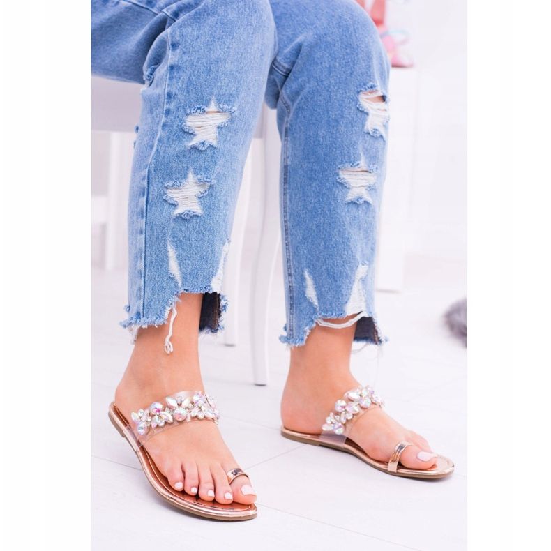 Lu Boo Elegantní zlaté pantofle flitry Tanut zlatý 1