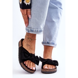 PS1 Dámské černé pantofle na korkové mašli Wendy černá 2