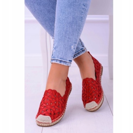 Lu Boo Dámské balerínky Červené espadrilky Macarena Flowers červený 1