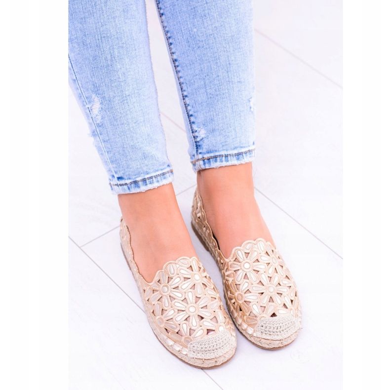 Lu Boo Dámské baleríny Golden Espadrilles Macarena Flowers zlatý 2