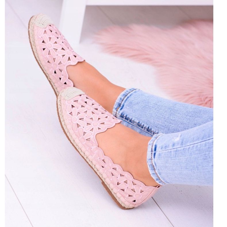 Lu Boo Dámské balerínky Růžové espadrilky Macarena Flowers růžový 1