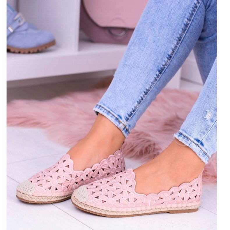 Lu Boo Dámské balerínky Růžové espadrilky Macarena Flowers růžový 2