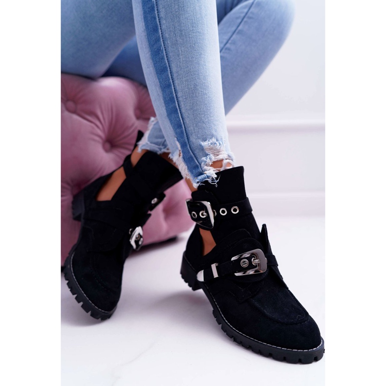 Lu Boo Black Suede Vystřižené boty Rock Girl černý 2