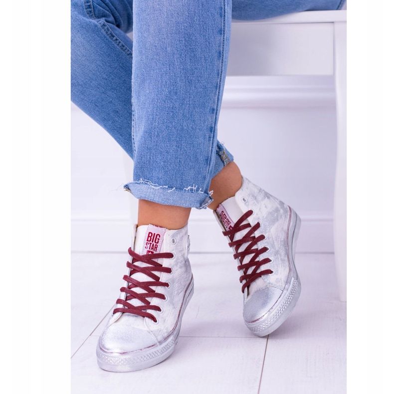 Big Star Vysoké bílé postříbřené tenisky BB274016 bílý 1