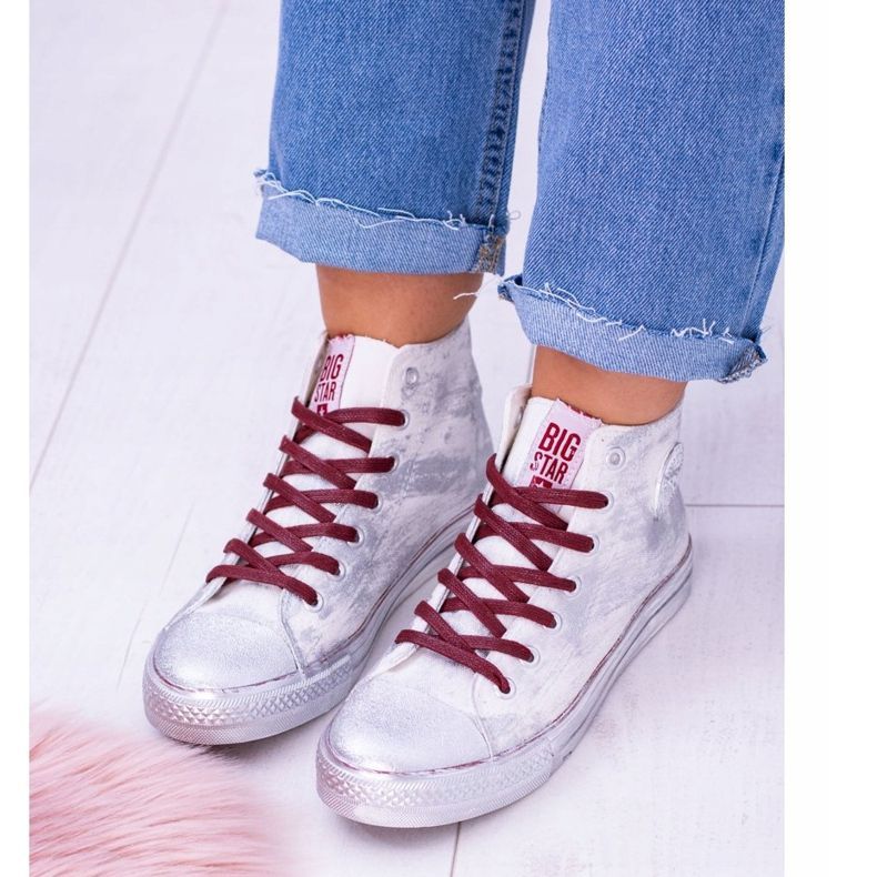 Big Star Vysoké bílé postříbřené tenisky BB274016 bílý 2
