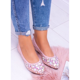 Lu Boo Růžové semišové balerínky na elastických kamenech dokonce růžový 2