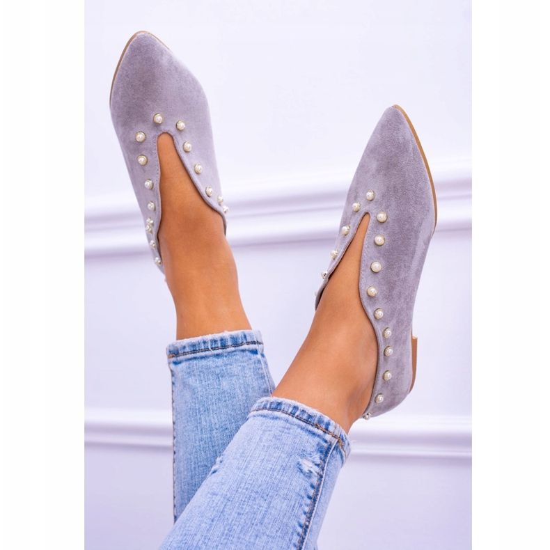 Lu Boo šedé boty s výřezy korálky Merseo šedá 2