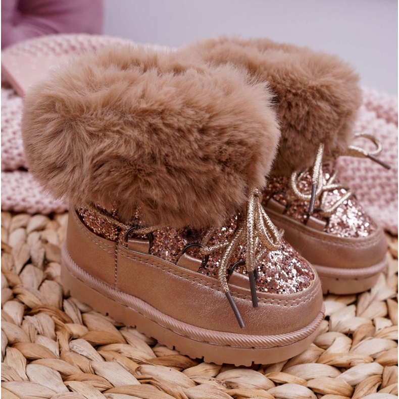 FRROCK Teplé dětské sněhule se kožešinou ze šampaňského a křišťálové lišky růžový žlutá 2