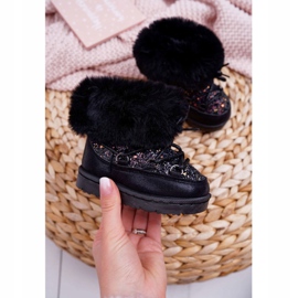 FRROCK Teplé dětské sněhule s kožešinou Black Crystal Fox černý 1