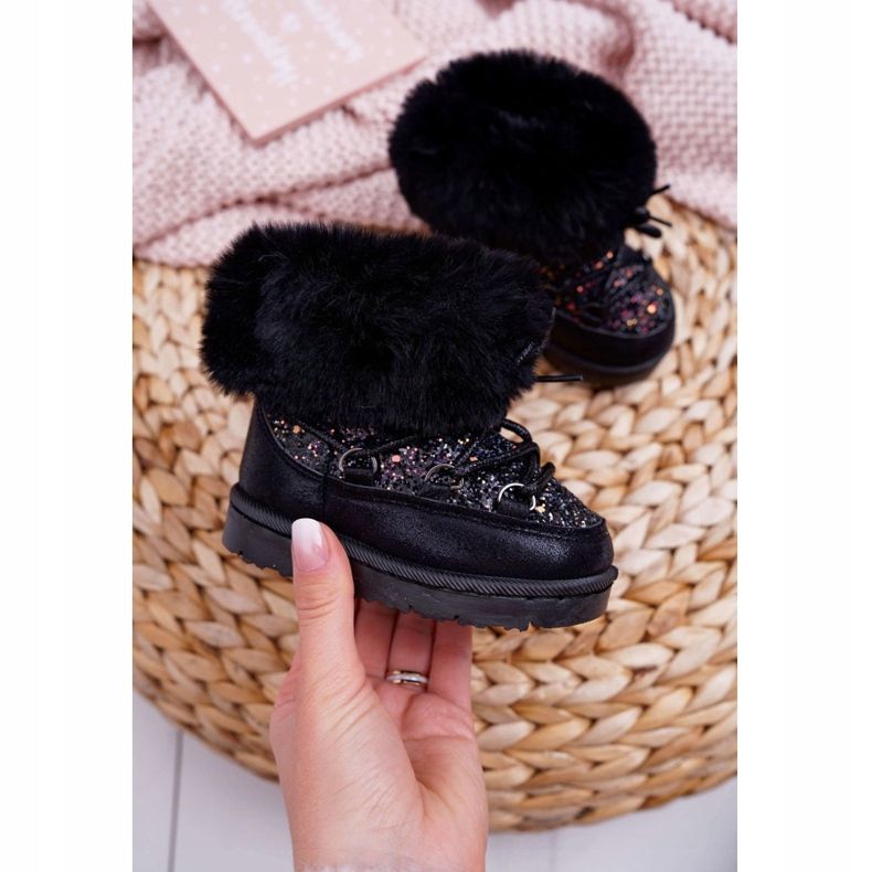 FRROCK Teplé dětské sněhule s kožešinou Black Crystal Fox černý 1