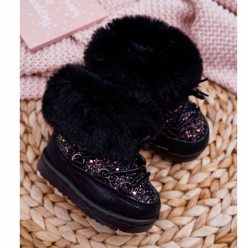 FRROCK Teplé dětské sněhule s kožešinou Black Crystal Fox černý 2