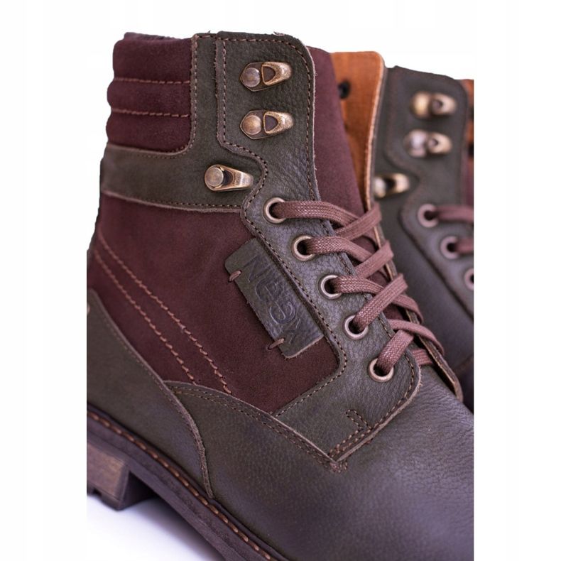 Pánské teplé kožené boty Neex z olivové kůže Grigor hnědý zelená 2