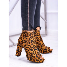 FRID Dámské kozačky na podpatku s otevřenými prsty Panther Temira hnědý 1