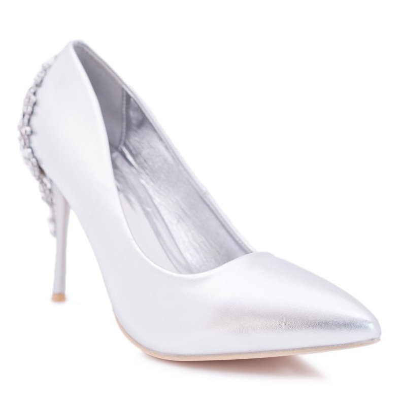 Belluci Dámské stříbrné vysoké podpatky s ozdobou Larento šedá 1