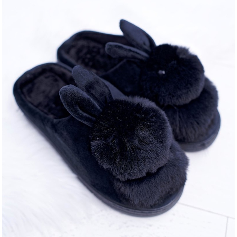 Dámské klasické pantofle s králíkem Black Howi černý 1