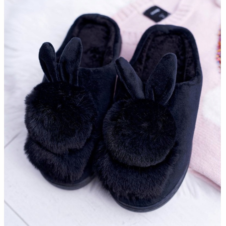 Dámské klasické pantofle s králíkem Black Howi černý 2