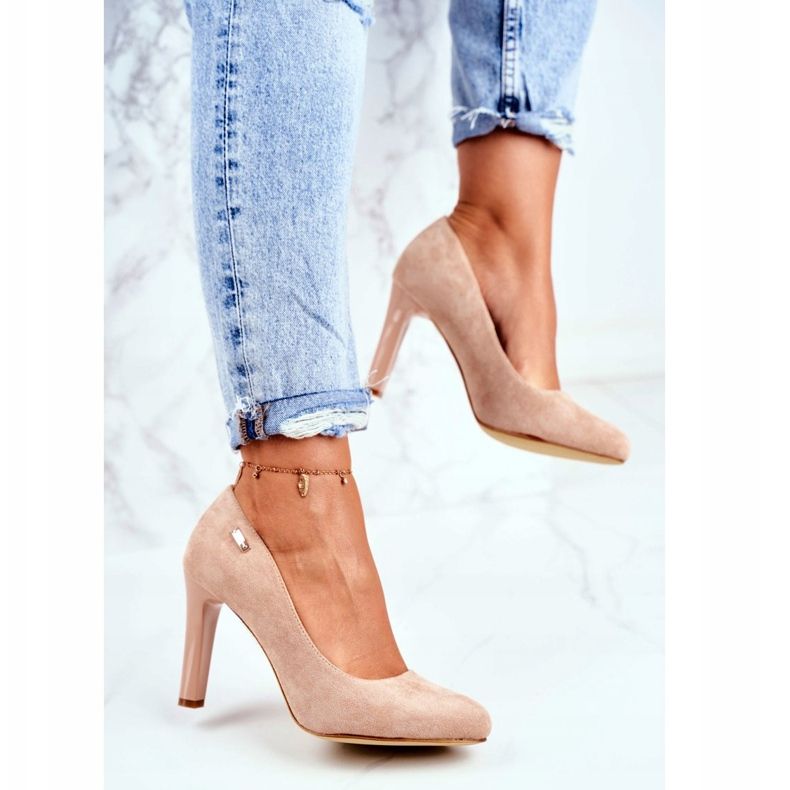 Dámské lodičky na podpatku semišová béžová Sergio Leone Campbell béžový 2