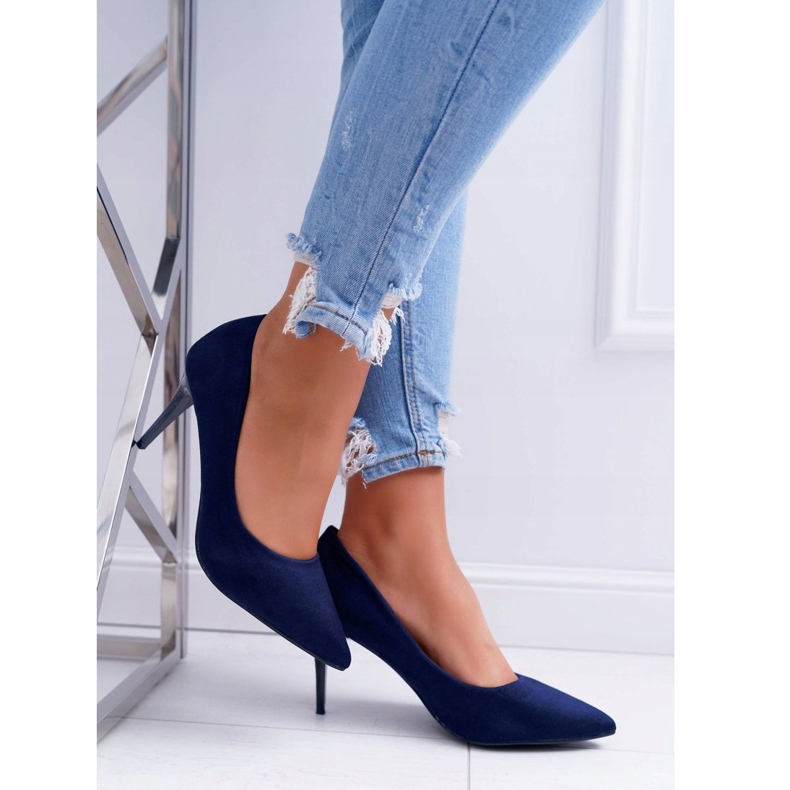 FB1 Dámské jehlové semišové šaty v Spitz Navy Blue Cream námořnická modř 2