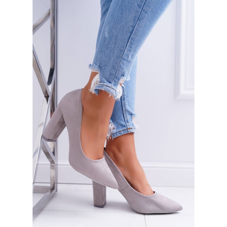 SEA Dámské lodičky na podpatku semiš šedá jahoda 2