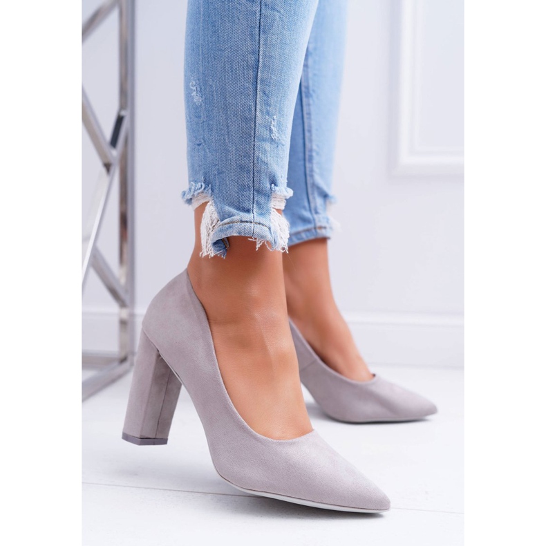 SEA Dámské lodičky na podpatku semiš šedá jahoda 1