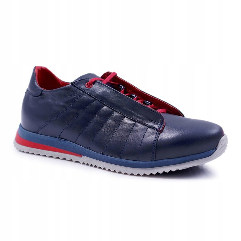 Bednarek Polish Shoes Pánské sportovní kožené boty Brogues Bednarek Navy Blue Geos námořnická modrá 1
