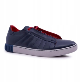 Bednarek Polish Shoes Pánské sportovní kožené boty Brogues Bednarek bez síťoviny Navy Blue Geos námořnická modř 1